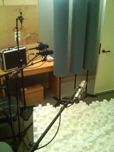 stereo re-amping photo of microphones and diffusors