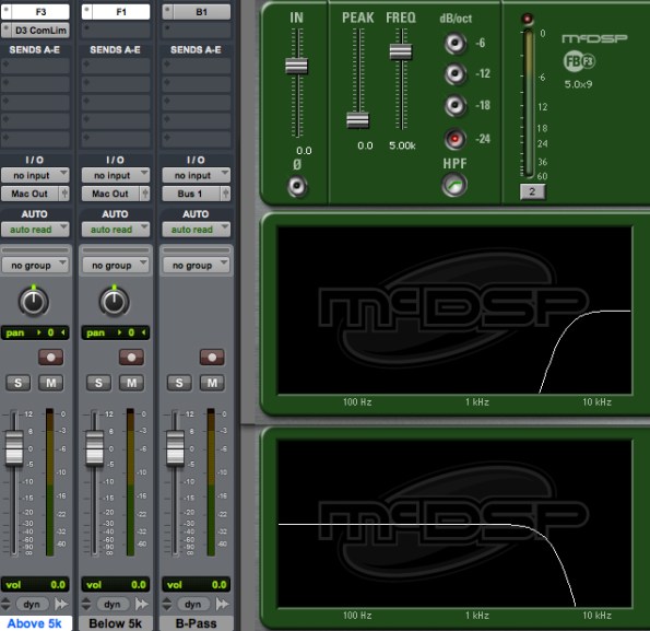 Three filters and a side-chain compressor create a DIY de-esser in ProTools