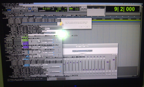 ProTools error with code superimposed on left side of screen
