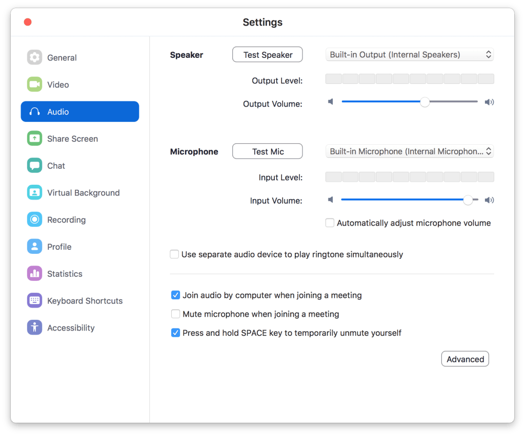 Basic Audio settings in Zoom