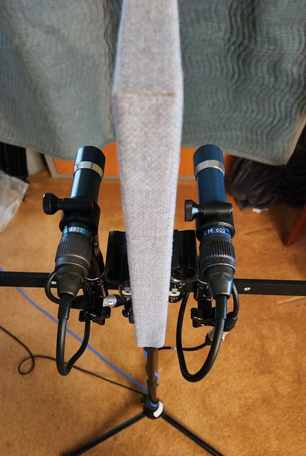 A baffled pair of DM 622 omni moving-coil microphones